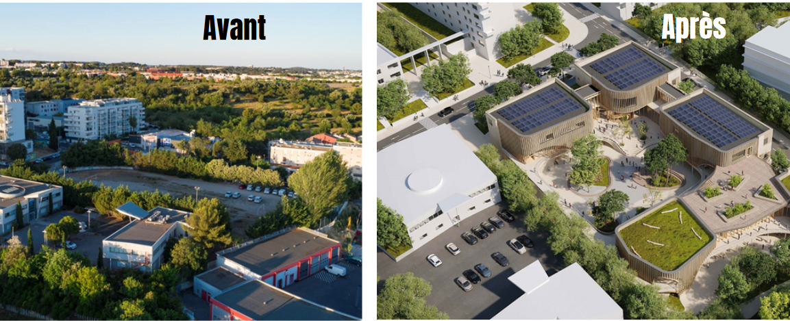 Implantation sur l'ancien stade des Gémeaux, à 500 mètres des groupes scolaires actuels