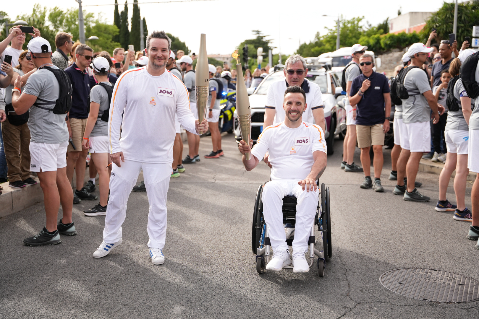 Brice Maurel lors du relais de la flamme olympique le 13 mai à Montpellier