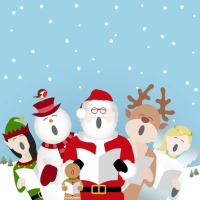 Chorale de Noël, avec rêne, père noël, lutin et bonhomme de neige